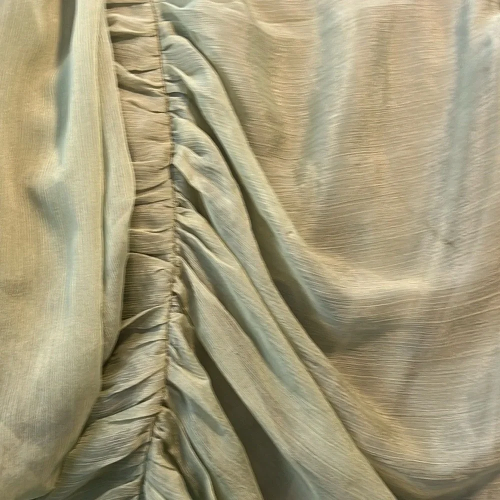 Miss Circle,Couture Clothier,Siren Olive, Silk Mesh,Lantern Sleeve Draping Dress